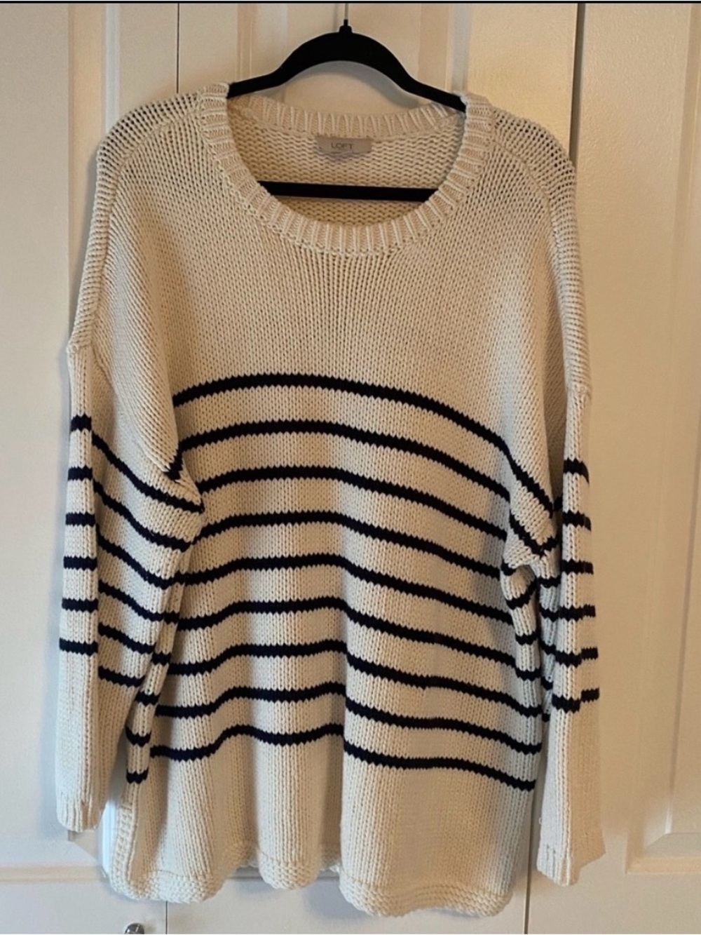 LOFT Cream and Navy Striped heavyweight Sweater